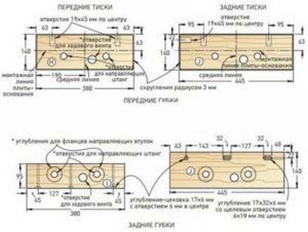 Чертеж деревянных губок для столярных тисков