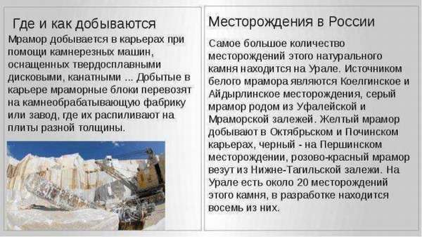 Добыча мрамора на Урале